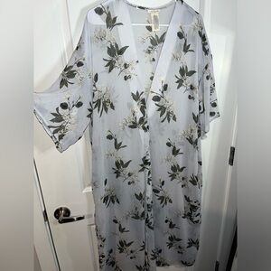 Lucky Brand Long Pale Blue Lightweight Floral Duster Cardigan Pullover Size OS